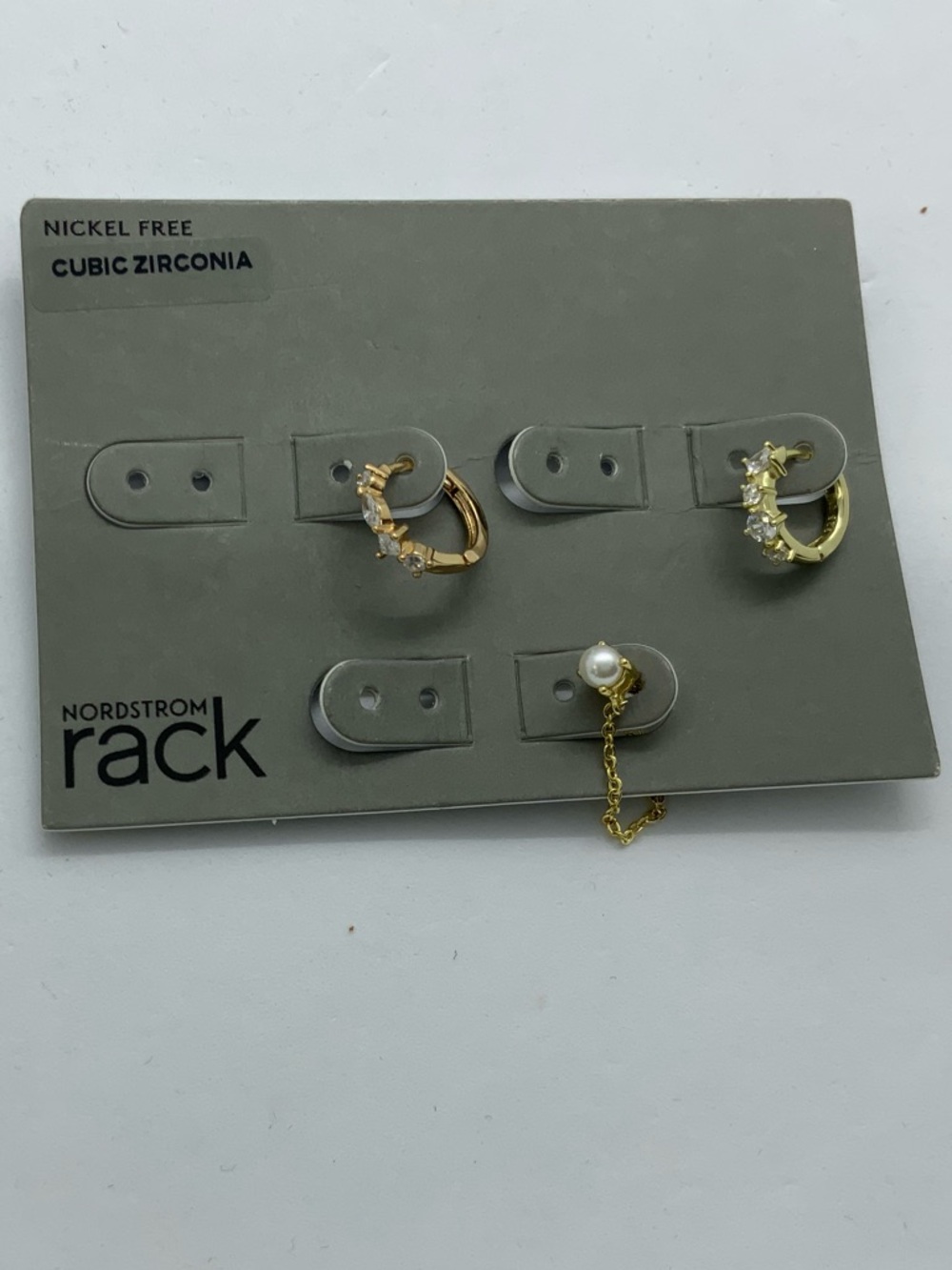 Nordstrom Rack Gold CZ Pearl Hoop & Chain Earring Set